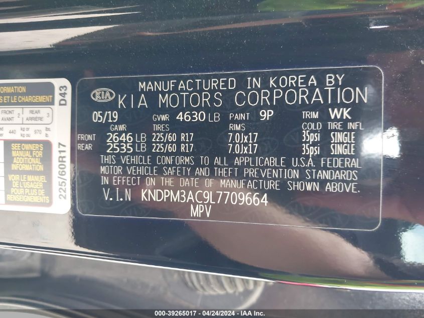 KNDPM3AC9L7709664 2020 Kia Sportage Lx