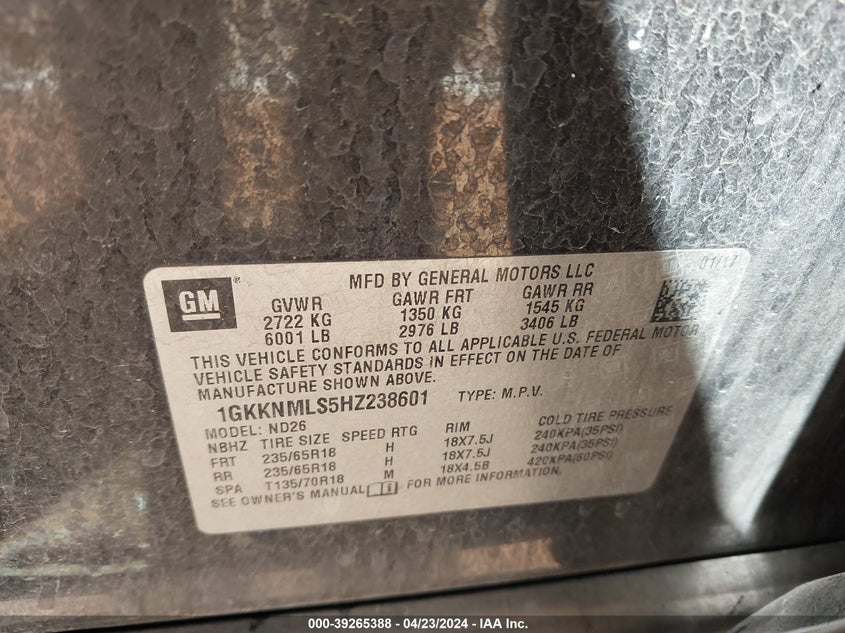 2017 GMC ACADIA SLT-1 - 1GKKNMLS5HZ238601