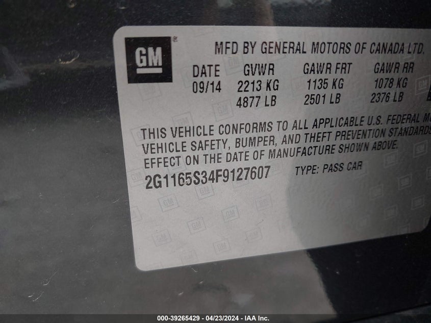 2015 CHEVROLET IMPALA 2LZ - 2G1165S34F9127607