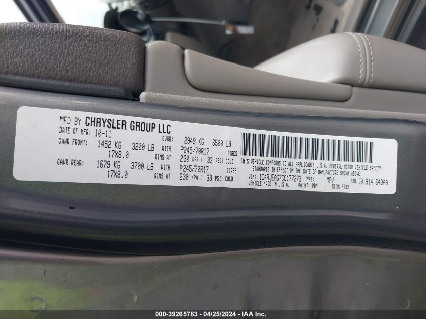 2012 Jeep Grand Cherokee Laredo VIN: 1C4RJEAG7CC177273 Lot: 39265783
