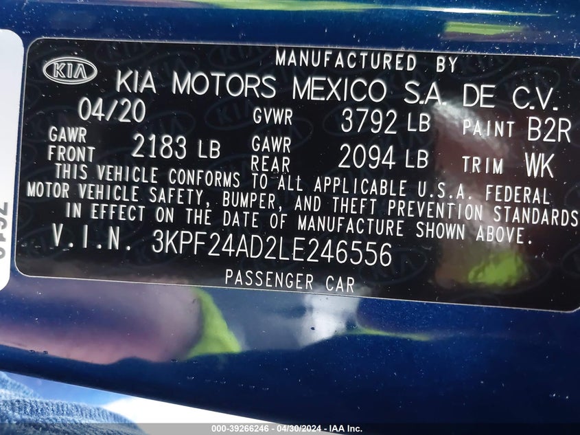 2020 KIA FORTE LXS - 3KPF24AD2LE246556