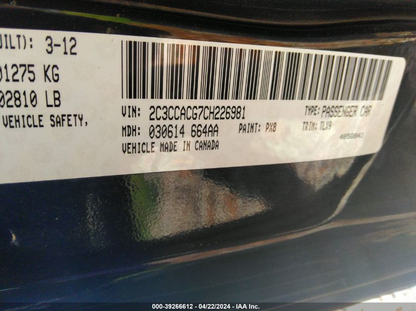 2C3CCACG7CH226981 | 2012 CHRYSLER 300