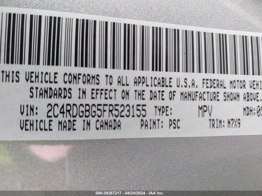 2015 DODGE GRAND CARAVAN SE - 2C4RDGBG5FR523155