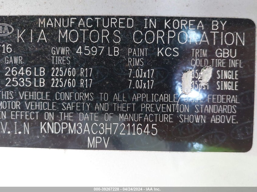 2017 KIA SPORTAGE LX - KNDPM3AC3H7211645