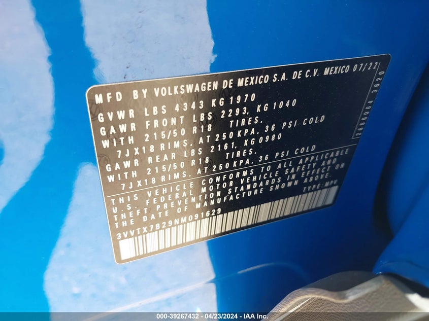 2022 VOLKSWAGEN TAOS 1.5T SE - 3VVTX7B29NM091629