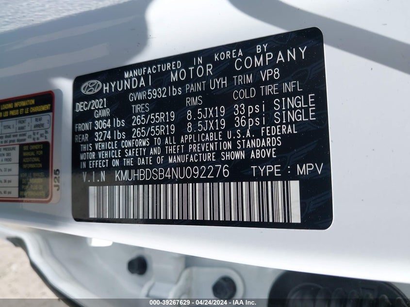 VIN KMUHBDSB4NU092276 2022 GENESIS GV80 2.5T AWD