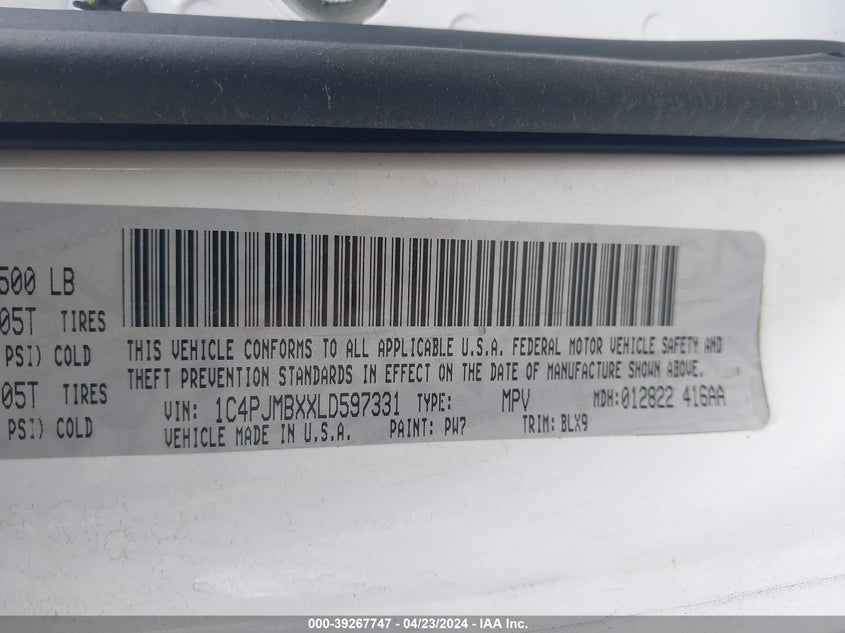 VIN 1C4PJMBXXLD597331 2020 JEEP CHEROKEE TRAILHAWK ELITE 4X4
