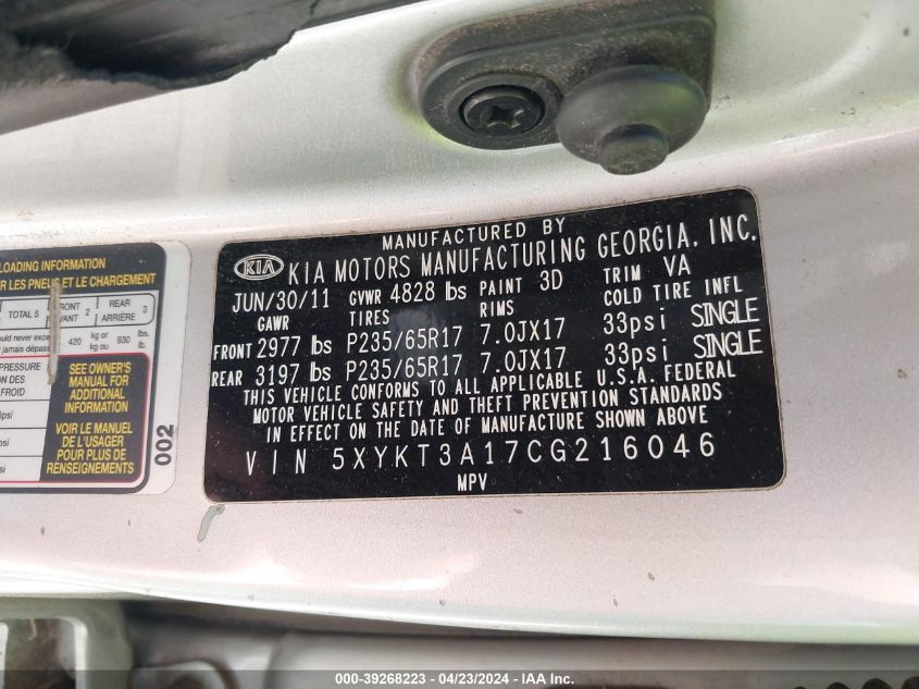 5XYKT3A17CG216046 2012 Kia Sorento Lx