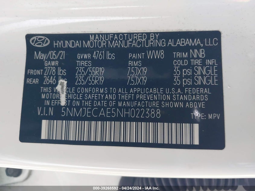 2022 HYUNDAI TUCSON LIMITED - 5NMJECAE5NH022388