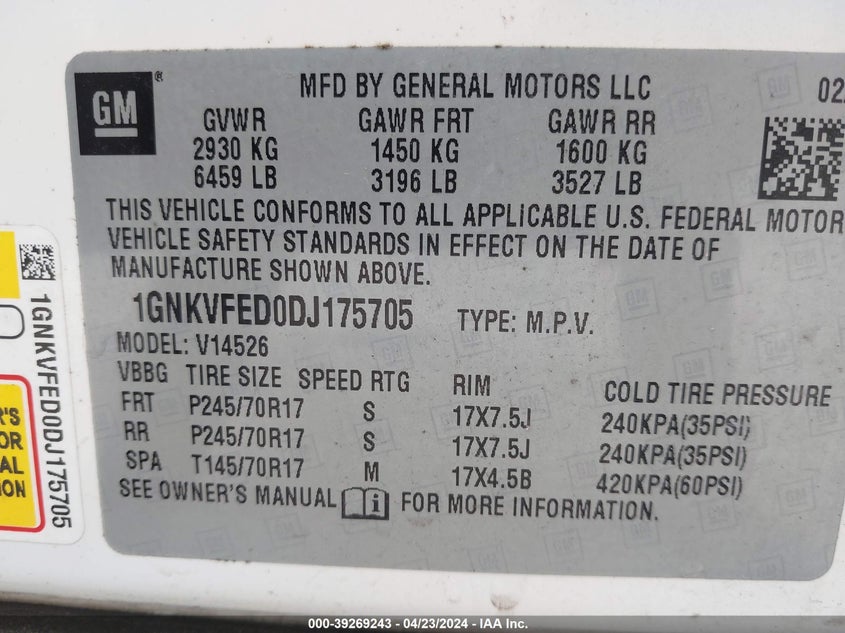 2013 CHEVROLET TRAVERSE LS - 1GNKVFED0DJ175705