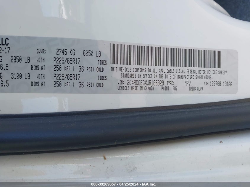 2018 DODGE GRAND CARAVAN GT - 2C4RDGEGXJR165829