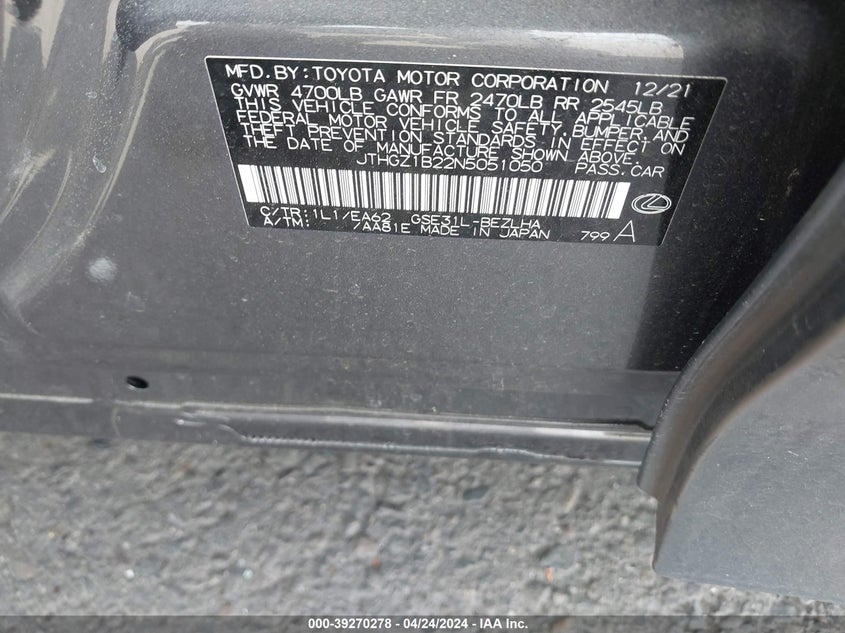 2022 LEXUS IS 350 F SPORT - JTHGZ1B22N5051050