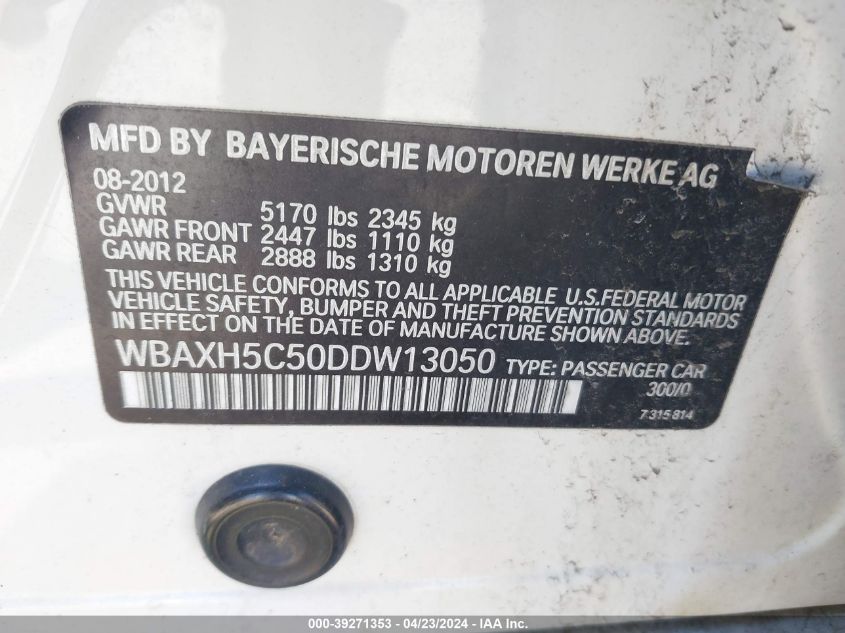 WBAXH5C50DDW13050 | 2013 BMW 528I