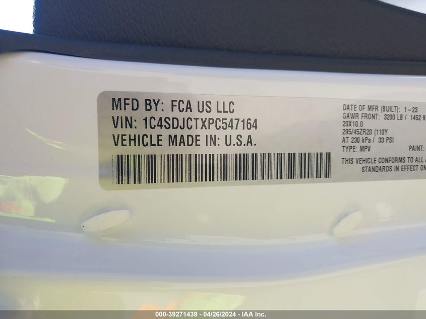 2023 DODGE DURANGO R/T - 1C4SDJCTXPC547164