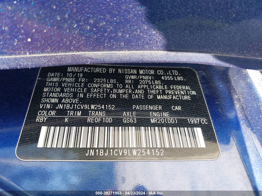 2020 NISSAN ROGUE SPORT SV FWD XTRONIC CVT - JN1BJ1CV9LW254152