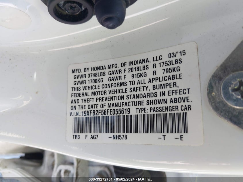 2015 HONDA CIVIC LX - 19XFB2F56FE055619