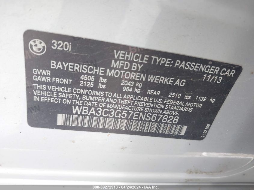 WBA3C3G57ENS67828 | 2014 BMW 320I