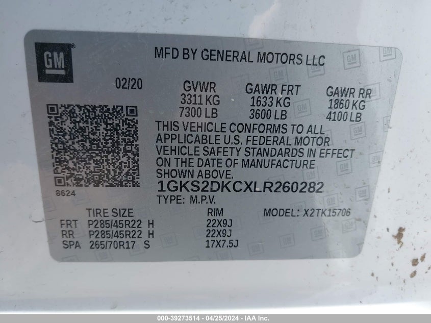 2020 GMC YUKON 4WD SLT STANDARD EDITION - 1GKS2DKCXLR260282