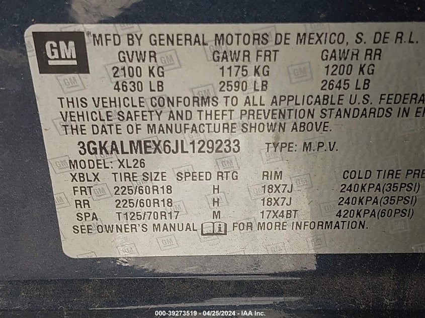 2018 GMC TERRAIN SLE - 3GKALMEX6JL129233