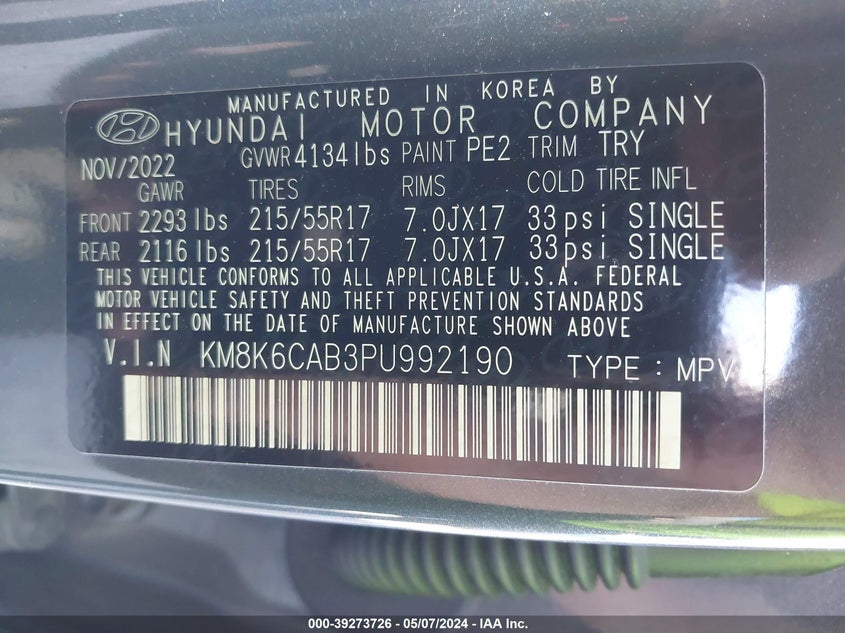 2023 HYUNDAI KONA SEL - KM8K6CAB3PU992190