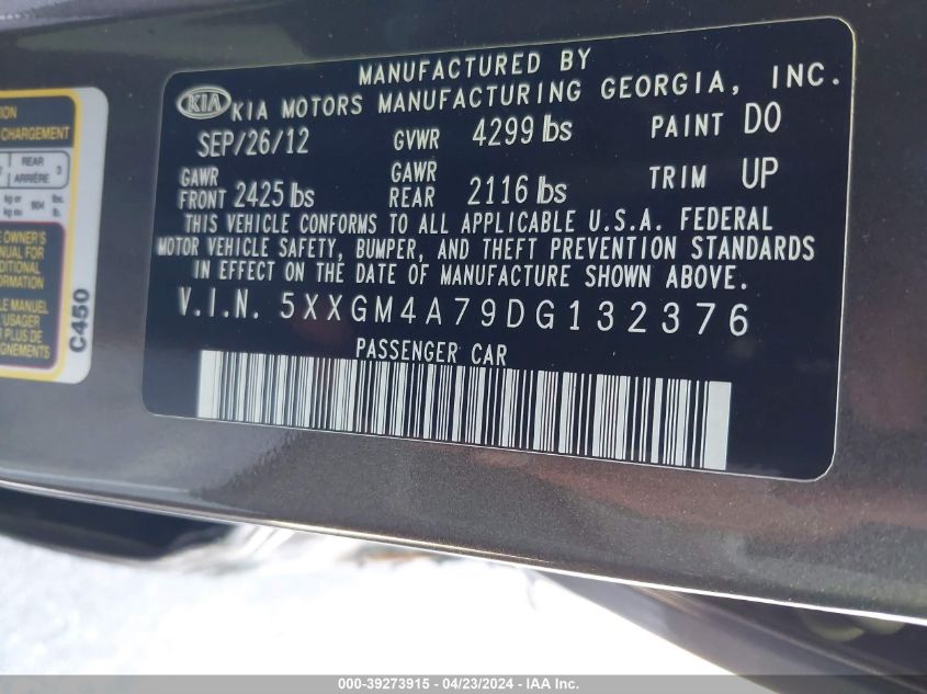 5XXGM4A79DG132376 | 2013 KIA OPTIMA