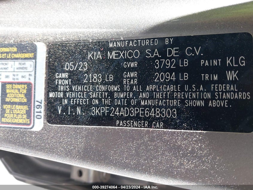 2023 KIA FORTE LXS - 3KPF24AD3PE648303