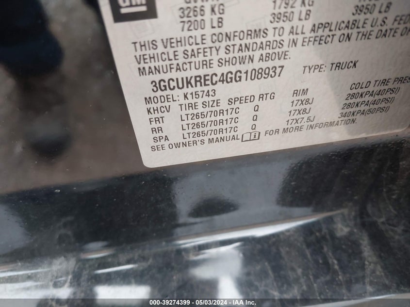 2016 CHEVROLET SILVERADO 1500 1LT - 3GCUKREC4GG108937