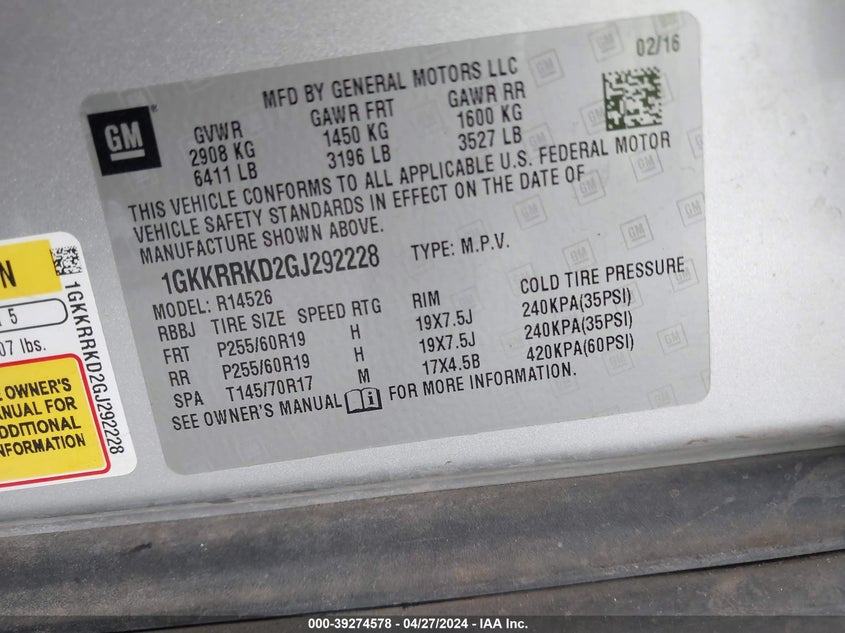 2016 GMC ACADIA SLT-1 - 1GKKRRKD2GJ292228