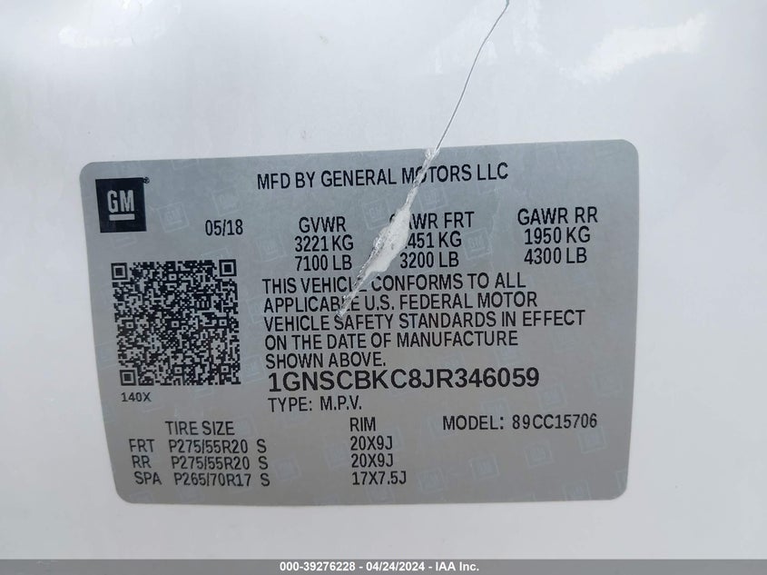 2018 CHEVROLET TAHOE LT - 1GNSCBKC8JR346059