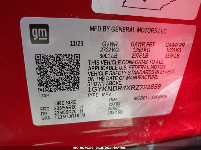 VIN 1GYKNDR4XRZ722859 2024 CADILLAC XT5 AWD PREMIUM LUXURY