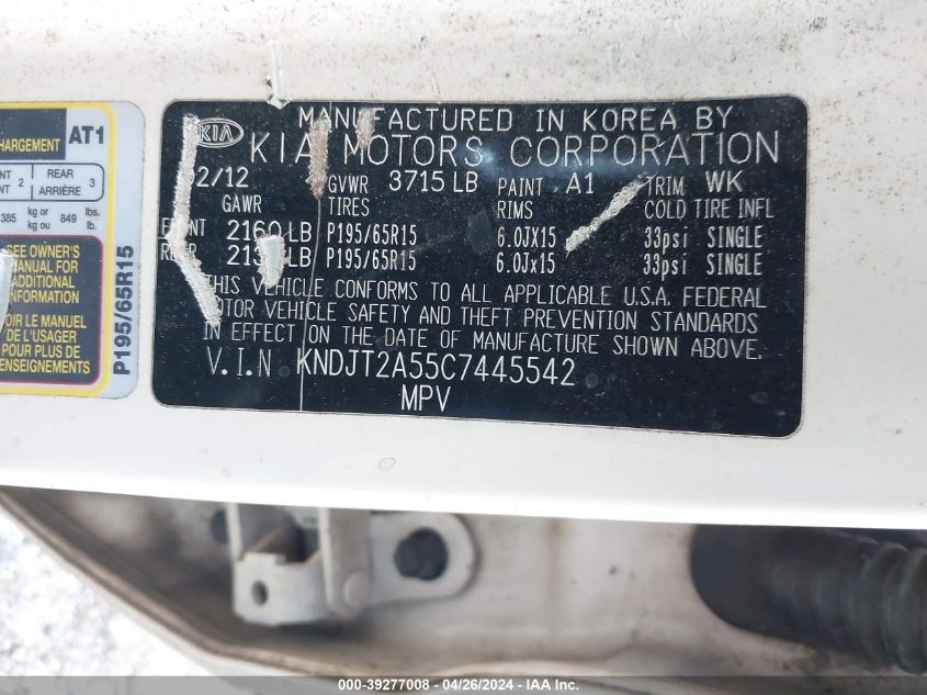 KNDJT2A55C7445542 2012 Kia Soul