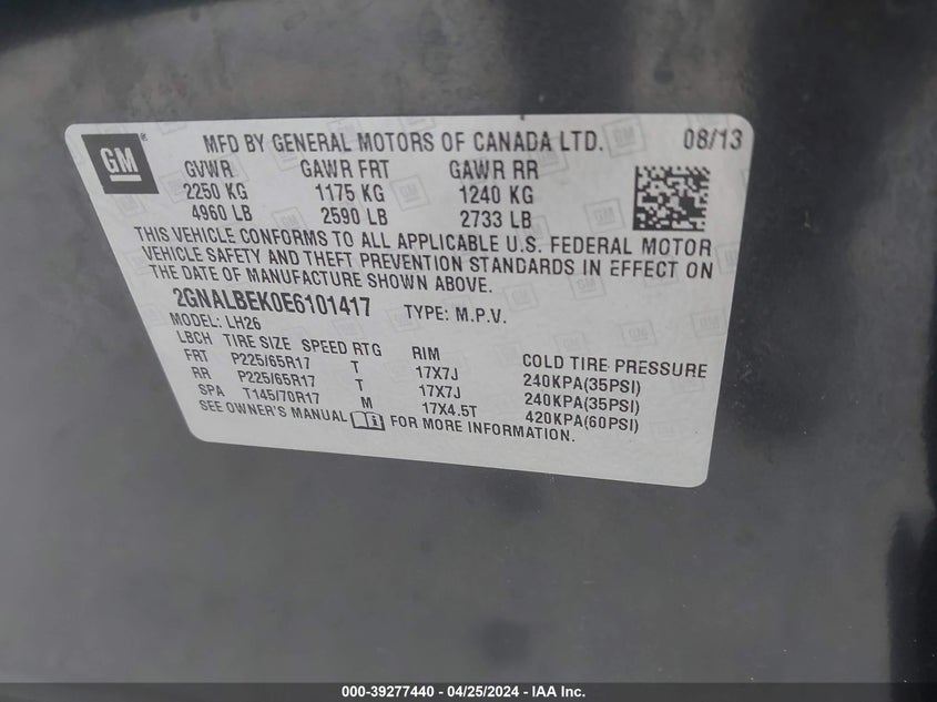 2014 CHEVROLET EQUINOX LT - 2GNALBEK0E6101417