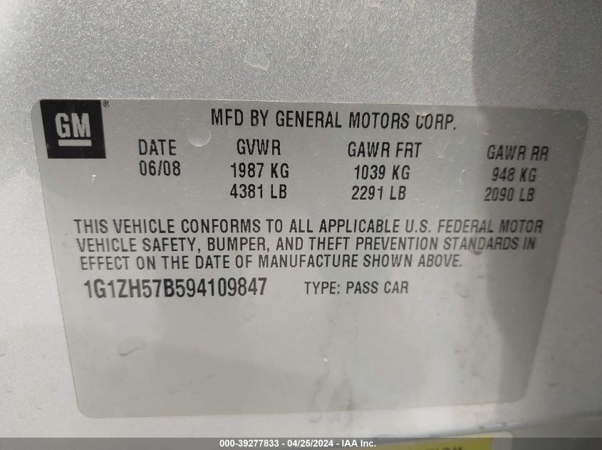 1G1ZH57B594109847 2009 Chevrolet Malibu Lt