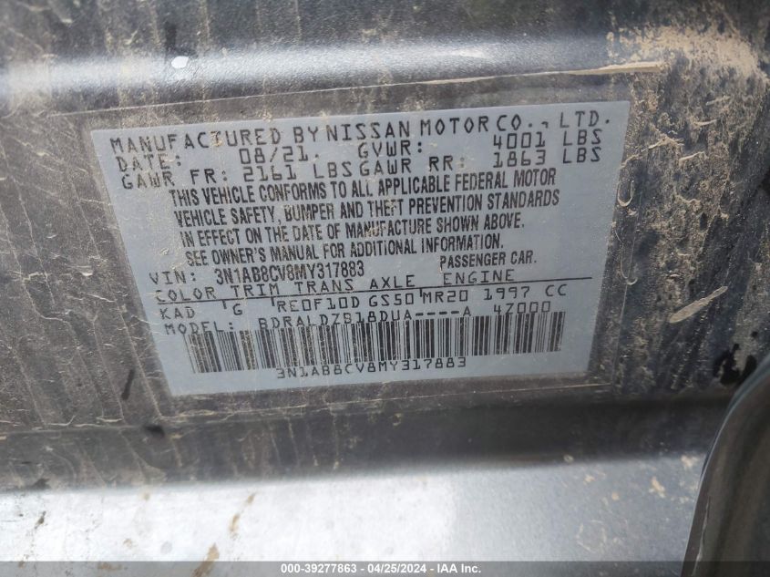 2021 Nissan Sentra Sv Xtronic Cvt VIN: 3N1AB8CV8MY317883 Lot: 39277863