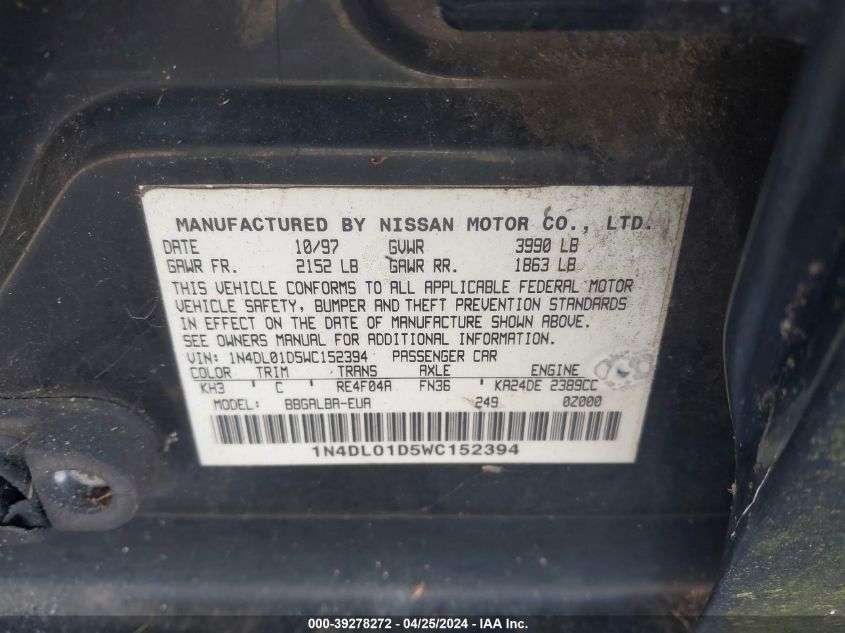 1N4DL01D5WC152394 | 1998 NISSAN ALTIMA