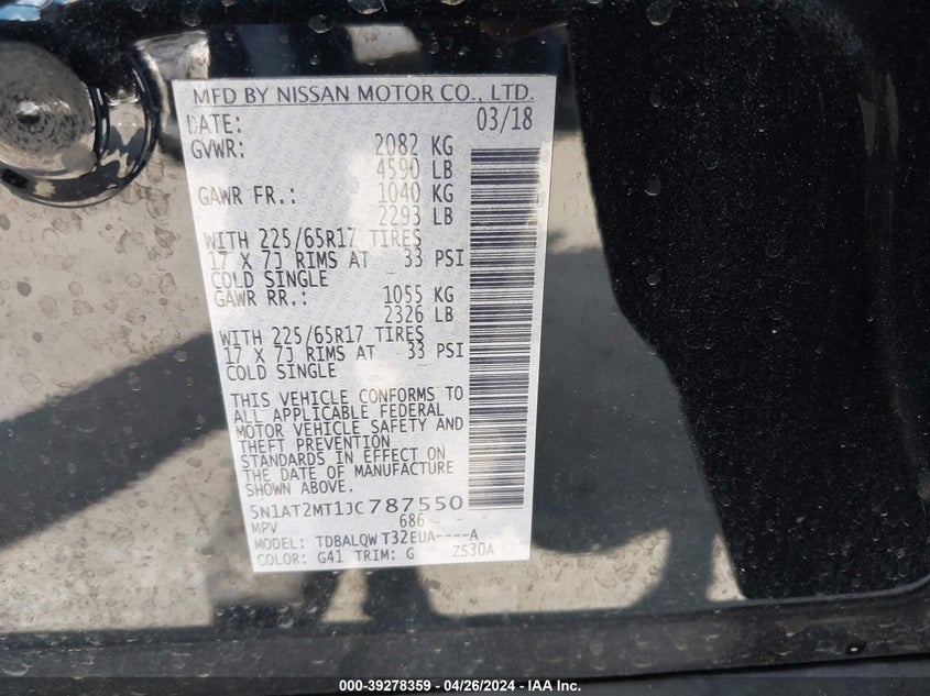 VIN 5N1AT2MT1JC787550 2018 NISSAN ROGUE SV