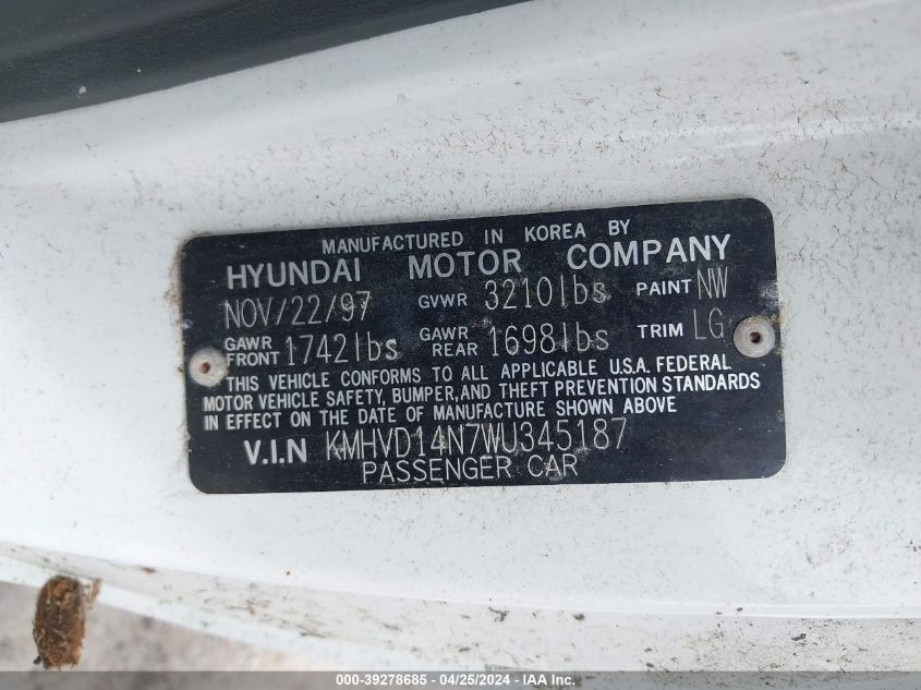 KMHVD14N7WU345187 | 1998 HYUNDAI ACCENT