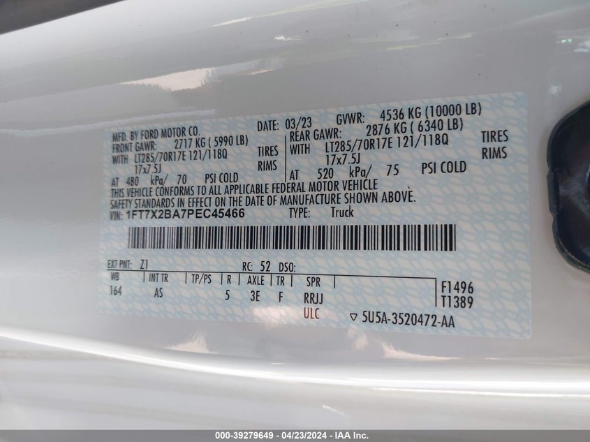 2023 FORD F-250 XL - 1FT7X2BA7PEC45466