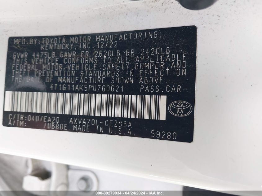 2023 TOYOTA CAMRY SE NIGHT SHADE/SE - 4T1G11AK5PU760621