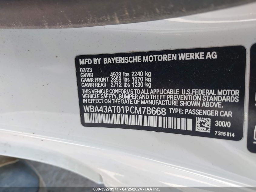 WBA43AT01PCM78668 | 2023 BMW 430I