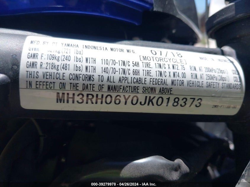MH3RH06Y0JK018373 2018 YAMAHA YZF photo no. 10