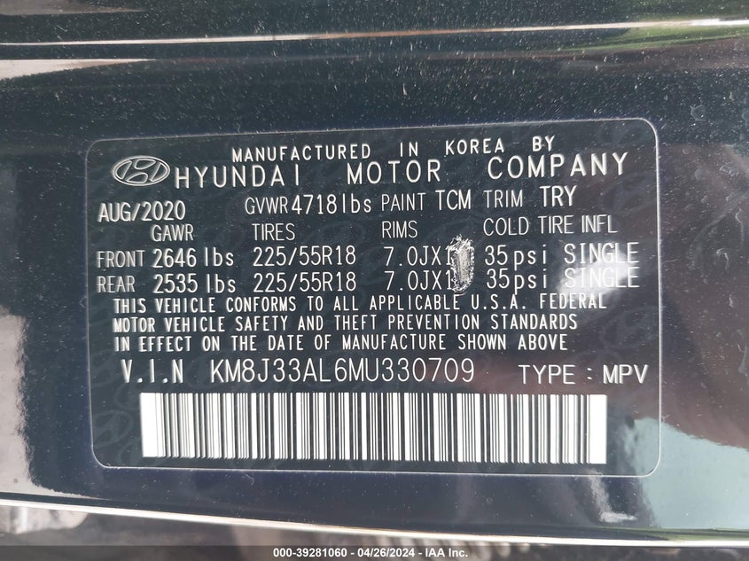 2021 HYUNDAI TUCSON SEL - KM8J33AL6MU330709