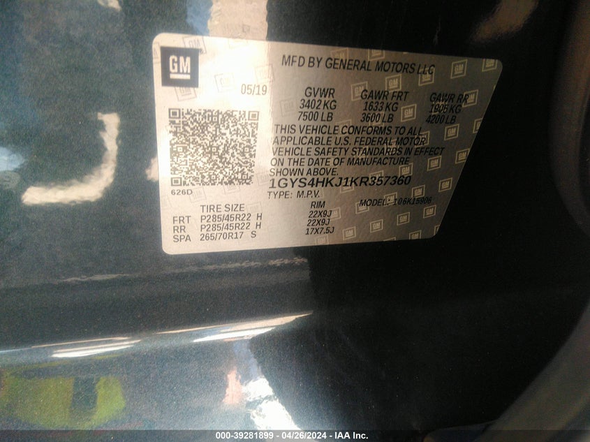 2019 CADILLAC ESCALADE ESV LUXURY - 1GYS4HKJ1KR357360