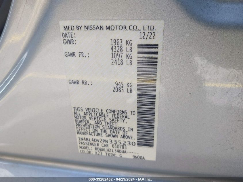 1N4BL4DV2PN335230 | 2023 NISSAN ALTIMA