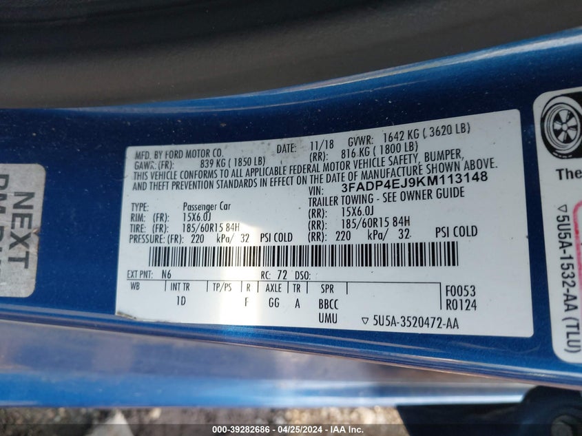 2019 FORD FIESTA SE - 3FADP4EJ9KM113148