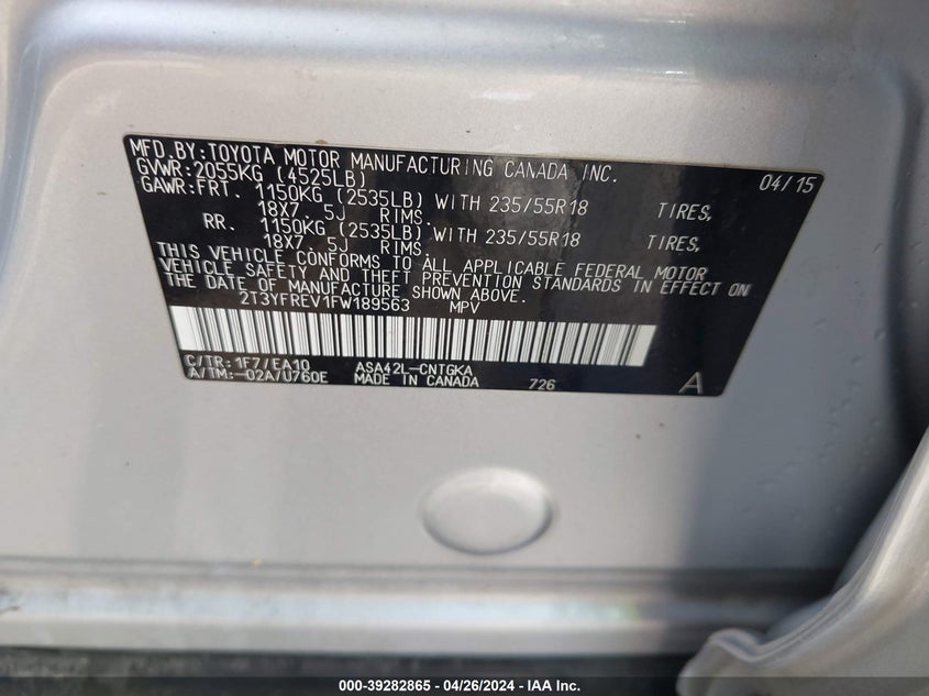 2015 TOYOTA RAV4 LIMITED - 2T3YFREV1FW189563