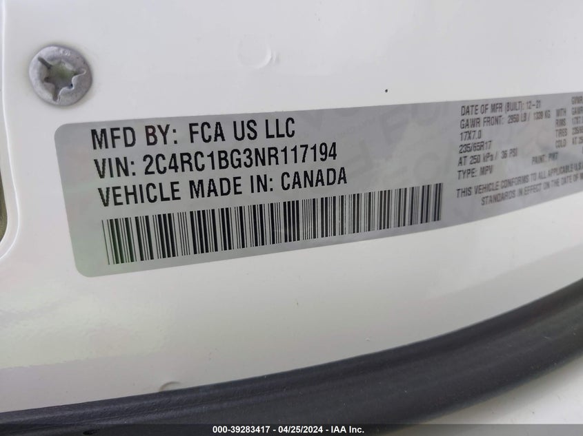 2022 CHRYSLER PACIFICA TOURING L - 2C4RC1BG3NR117194