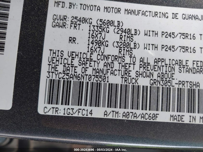 2022 TOYOTA TACOMA DOUBLE CAB/SR/SR5/TRD SPORT/TRD OFF ROAD/TRD PRO - 3TYCZ5AN6NT075501