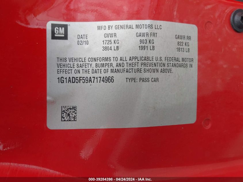 1G1AD5F59A7174966 | 2010 CHEVROLET COBALT