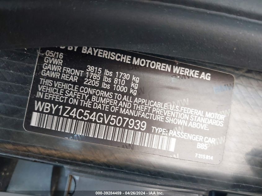 WBY1Z4C54GV507939 | 2016 BMW I3